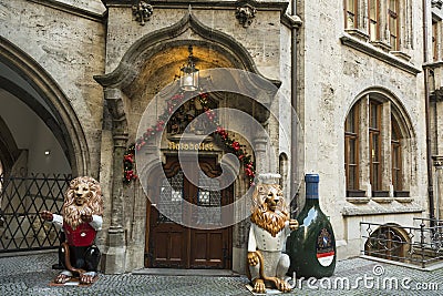 Restaurant entrance in the Neu Rathaus complex in Munich Editorial Stock Photo