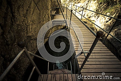 The new trail to traverse Sapadere Canyon and waterfall. Alanya, Turkey. tinted Stock Photo