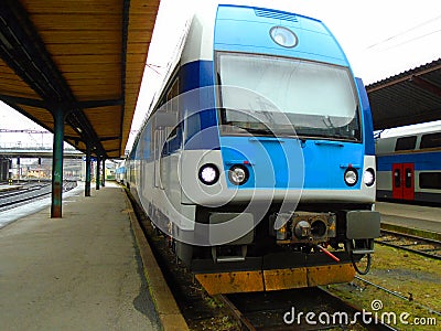 New train in trainstation Stock Photo