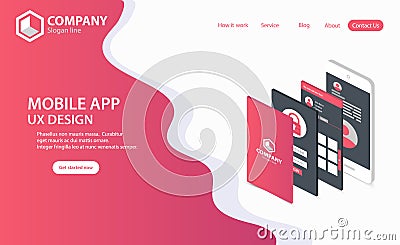 New Trendy Mobile App Website Landing Page vector theme template Vector Illustration