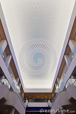 New type of LED lighting used on modern commercial building ceiling Stock Photo
