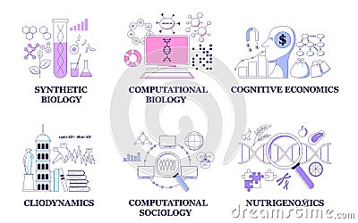 New types of sciences have appeared recently. Vector Illustration