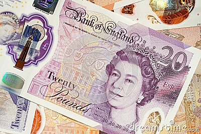 New UK British Currency Twenty Pound Notes Editorial Stock Photo