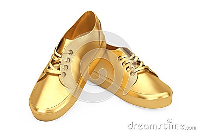 New Unbranded Fashionable Golden Sneakers. 3d Rendering Stock Photo