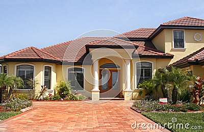 New upscale home in tropics Stock Photo