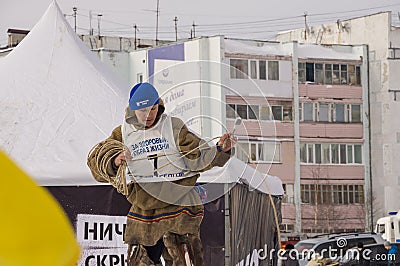 New Urengoy, YaNAO, North of Russia. March 1, 2016. The holiday of north nationality. Nenets man and women Editorial Stock Photo