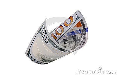 New US Dollar Bill, Enhanced Security US Dollar, Floating Coins Stock Photo