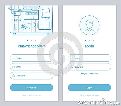 New User Account Create and User Login pages UI for mobile APP or website. Vector illustration for your website or mobile app. Vector Illustration