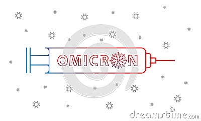 New variant omicron coronavirus text design inside syringe outline illustration. Coronavirus cell and new virus icon Vector Illustration