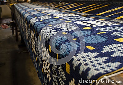 Welsh tapestry blanket weaving woollen mill. Stock Photo