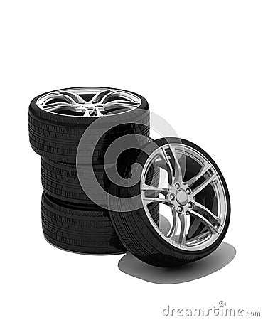 New wheels with steel rim Stock Photo