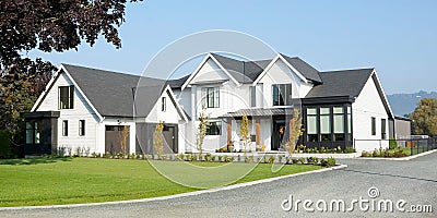 Farmhouse White Black Rural Home House Residence Exterior Double Garage Editorial Stock Photo