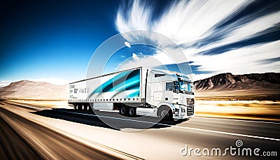 A new white european truck run fast for delivery, illustration ai generative Cartoon Illustration