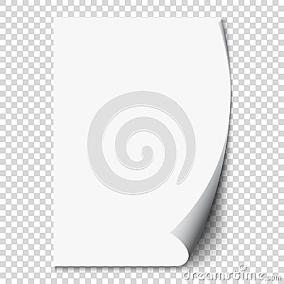 New white page curl on blank sheet paper. Realistic empty folded page. Transparent design sticker. Vector Vector Illustration