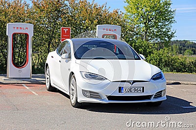 New White Tesla Model S Electric Car Charging Editorial Stock Photo