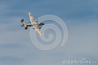 NEW WINDSOR, NY - SEPTEMBER 03, 2016: Panchito is a North American B-25 Mitchell from the Word War II Era flying over Stewart Air Editorial Stock Photo