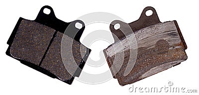 New and worn brake pad Stock Photo