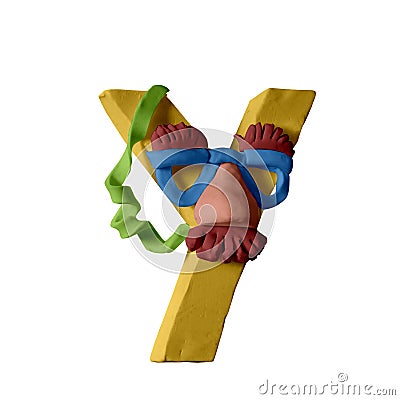 Letter Y. Party Font. Handmade with plasticine or clay. Stock Photo