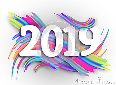 2019 New Year on the background of a colorful brushstroke oil or Vector Illustration