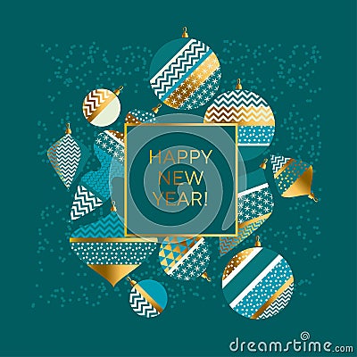 New Year banner with Christmas tree ornaments Vector Illustration