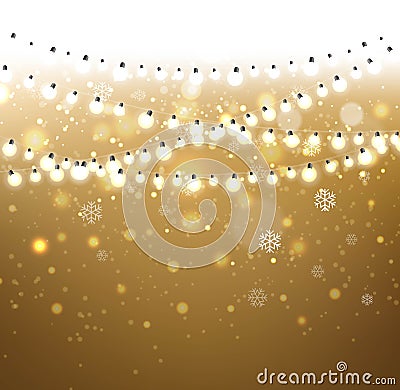 New Year Banner With Golden Background And Ligth Garland Stock Photo