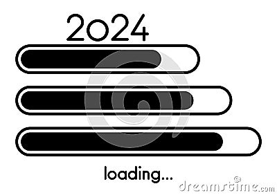 2024 New Year black simple rounded loading bar on white background. Start new year 2024 with goal plan, new year business vision Vector Illustration