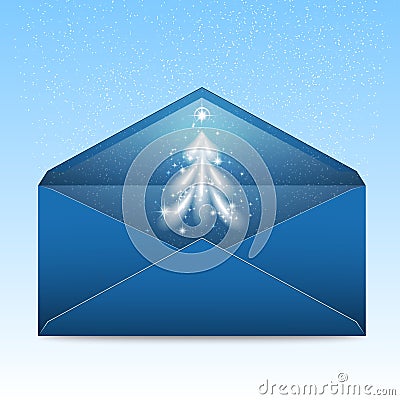 New Year blue envelope with stars and blizzard Vector Illustration