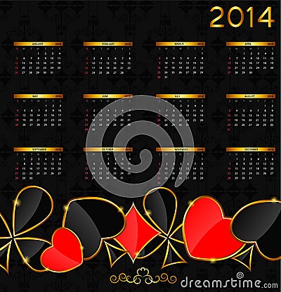 2014 new year calendar in poker theme vector Vector Illustration