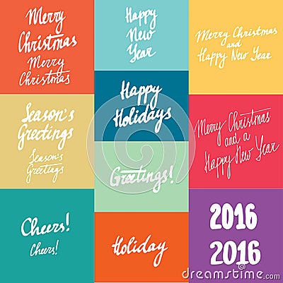 New year calligraphy variations hand written lettering set Vector Illustration