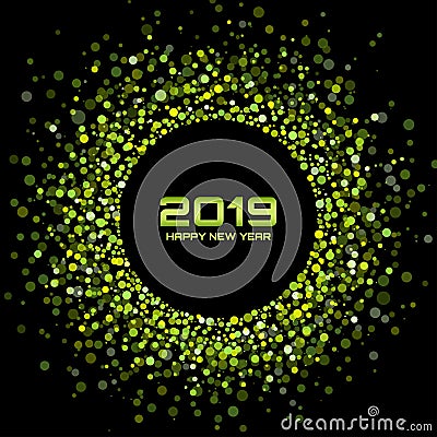 New Year 2019 card background. Christmas holiday. Confetti circle holiday frame. Green party. Vector illustration Vector Illustration