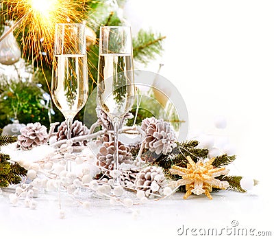 New Year Card Design with Champagne Stock Photo