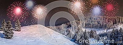 New Year card, New Year`s eve background, scene with colorful, party fireworks display on the sky, Stock Photo