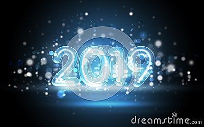 2019 New Year Concept with Colorful Neon Lights Stock Photo