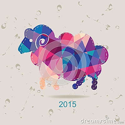 2015 new year card with sheep made of triangles Vector Illustration