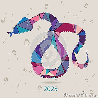 The 2025 new year card with Snake made of triangles Vector Illustration