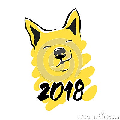 New Year 2018 card yellow dog vector funny card Vector Illustration