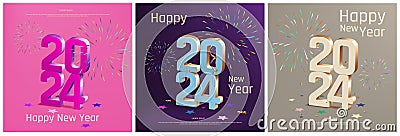 New Year cards. Greeting posters. 2024 design background. Celebration party. Creative calendar template. Numbers and Vector Illustration