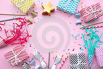 New year celebration,anniversary party backgrounds concepts ideas with colorful element,gift box present Stock Photo