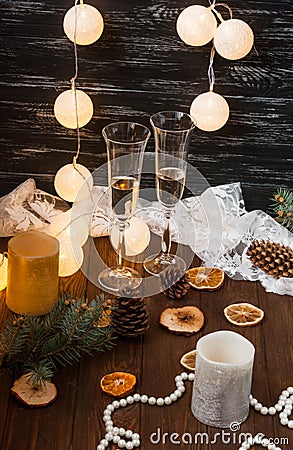 New Year celebration. Champagne in glasses Stock Photo