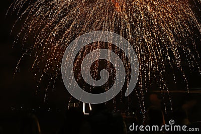 New Year celebration fireworks. Fourth of July Fireworks. Fireworks light up the sky with dazzling display. glowing Stock Photo