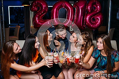 New Year 2018 celebration. Happy company Stock Photo