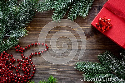 New year 2018 celebration with presents and boxes on wooden background top veiw mock up Stock Photo