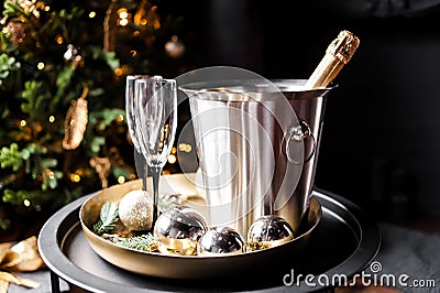 New Year Champagne celebrate. Decoration trends Stock Photo