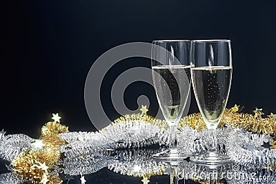 New year champagne glasses and decor Stock Photo