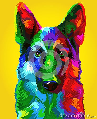 New Year 2018. Chinese New Year of the Dog. Shepherd on a yellow background. Vector Illustration