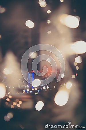 New year chrismas night blurred street lights bokeh in retro vintage style Stock Photo