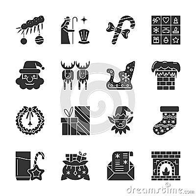 New year Christmas black silhouette icon set Vector Illustration