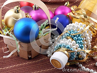 New year and christmas celebration with champagne bootle and diamonds Stock Photo