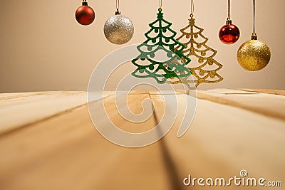 Christmas and new year compositions background with decoration Christmas ball with the table wooden Stock Photo