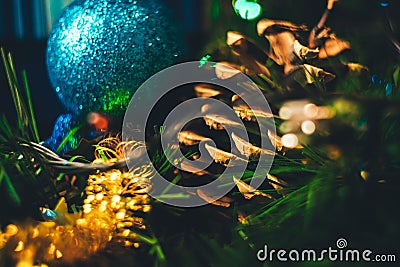 New year Christmas decoration close-up. Christmas ball, cone, Ch Stock Photo